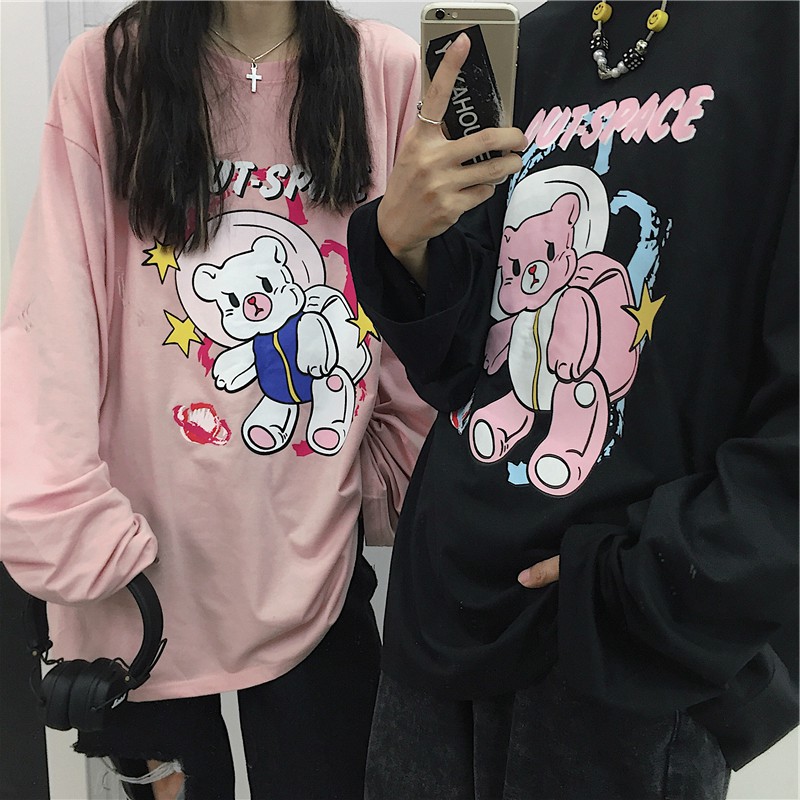 Áo Thun Tay Dài Unisex GẤU OUT SPACE Thu Đông Ulzzang