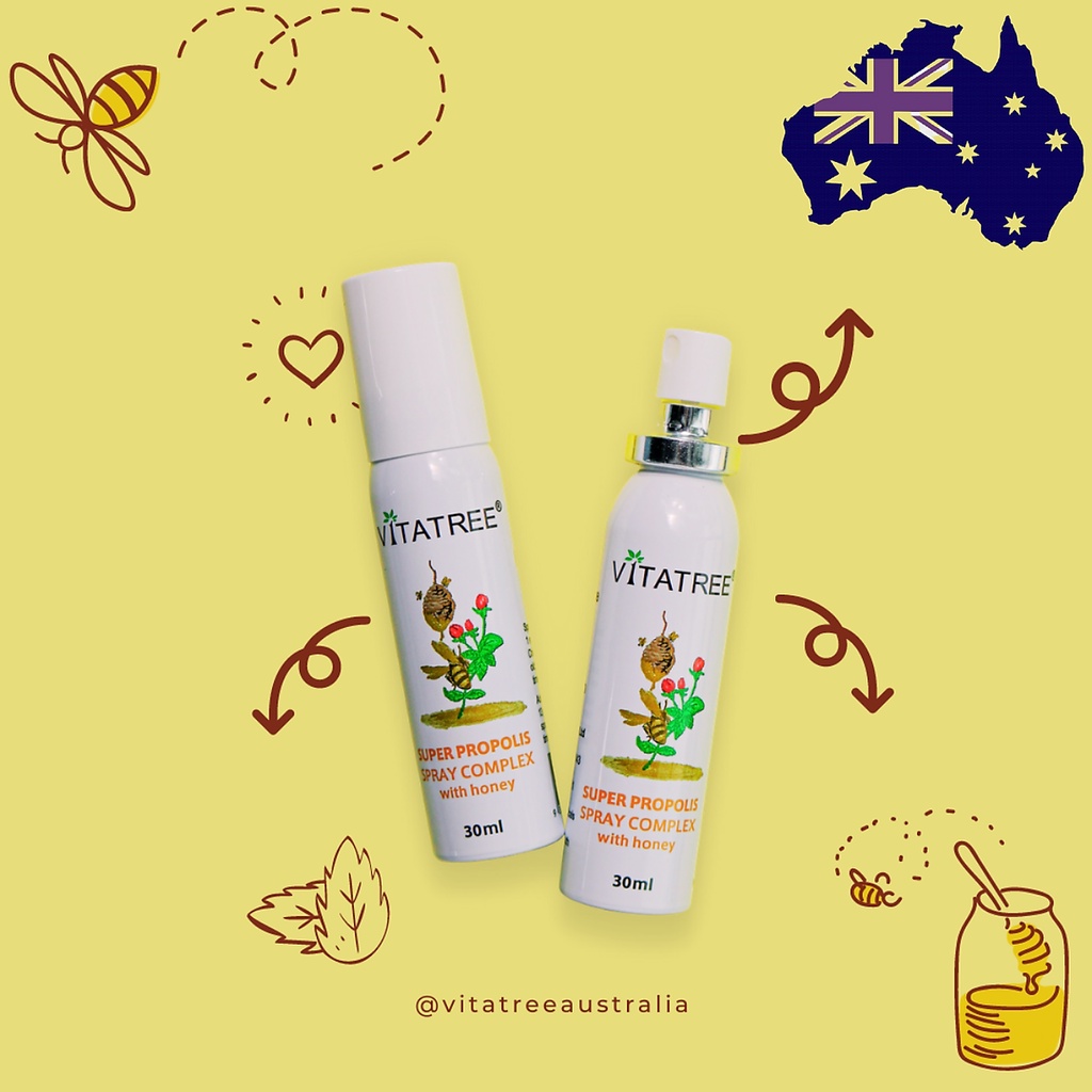 Xịt keo ong Vitatree Úc Super Propolis Spray complex with Honey dứt điểm cơn ho cho bé từ 2 tuổi [Date 2025]