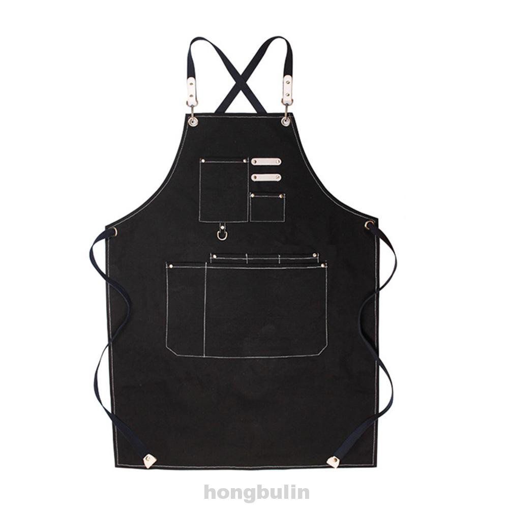 Women Mens Gardening Home With Pockets Cooking Waterproof Canvas Thickened Kitchen BBQ Cross Back Straps Chef Apron