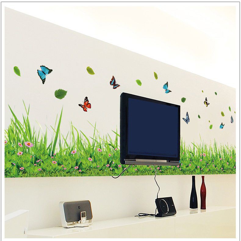 Decal dán chân tường ⚡ FREESHIP ⚡ hoa cỏ xanh DCT025 - PVC vinyl