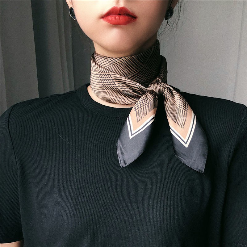 Khăn Quàng Cổ Hình Vuông Nhỏ Họa Tiết Houndstooth Phong Cách Retro Cho Nữ