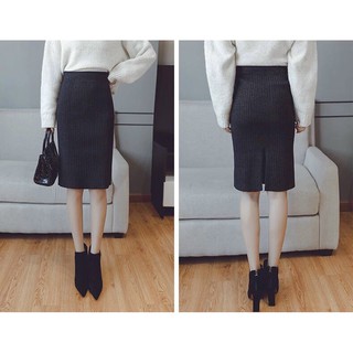 Chân váy len bút chì, cạp cao
