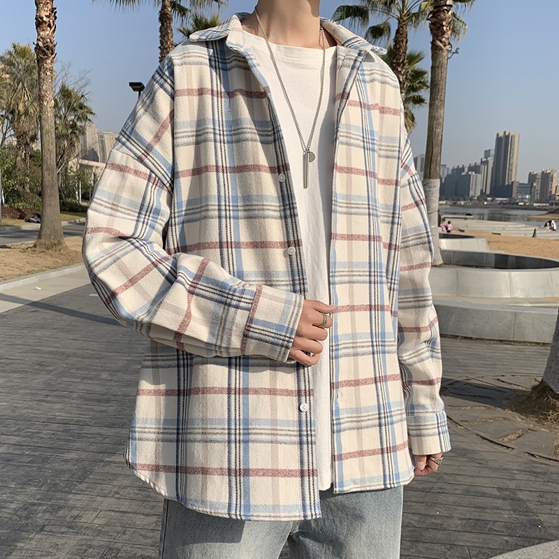 Áo Khoác Sơ Mi Vải Len Kẻ Sọc Kiểu Nhật Bản Thời Trang Xuân Thu Cho Nam