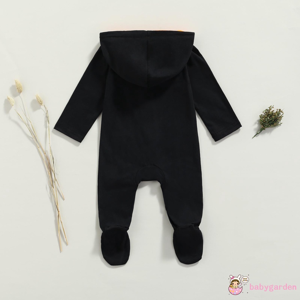 Bộ Áo Liền Quần Tay Dài Có Nón In Hình Bộ Xương Halloween Cho Bé