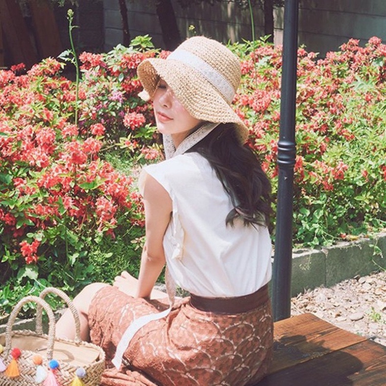 Nón Cói Đi Biển Nữ LUHAZO đi chơi vành rộng chống nắng Tiểu Thư Mẫu Mới thắt nơ 2022 Quảng Châu K3T5