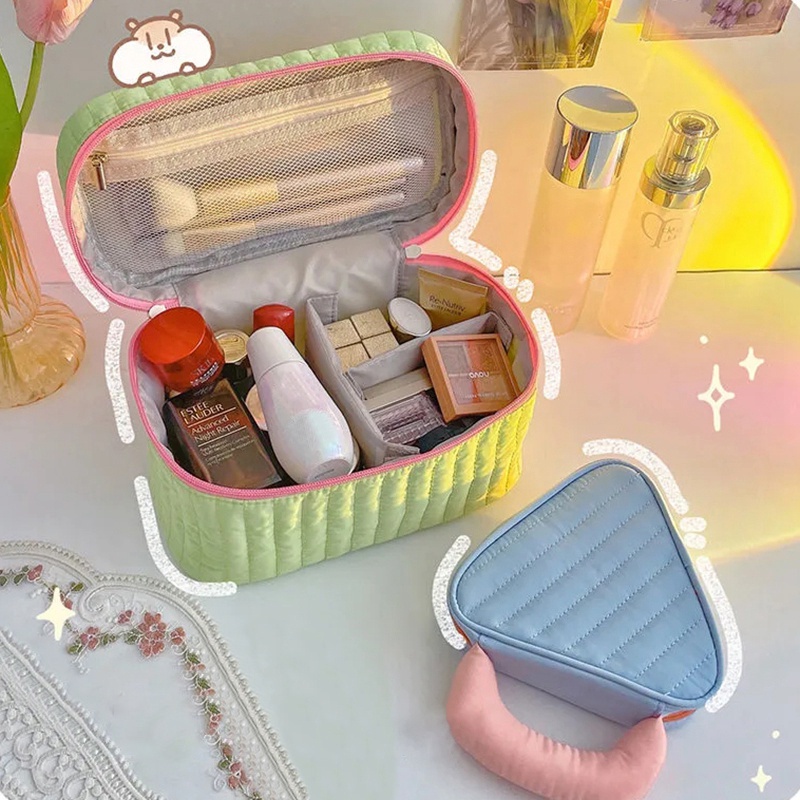 Túi Đựng Đồ Trang Điểm Hình Tam Giác Màu Sắc Tương Phản Sức Chứa Lớn Tiện Dụng