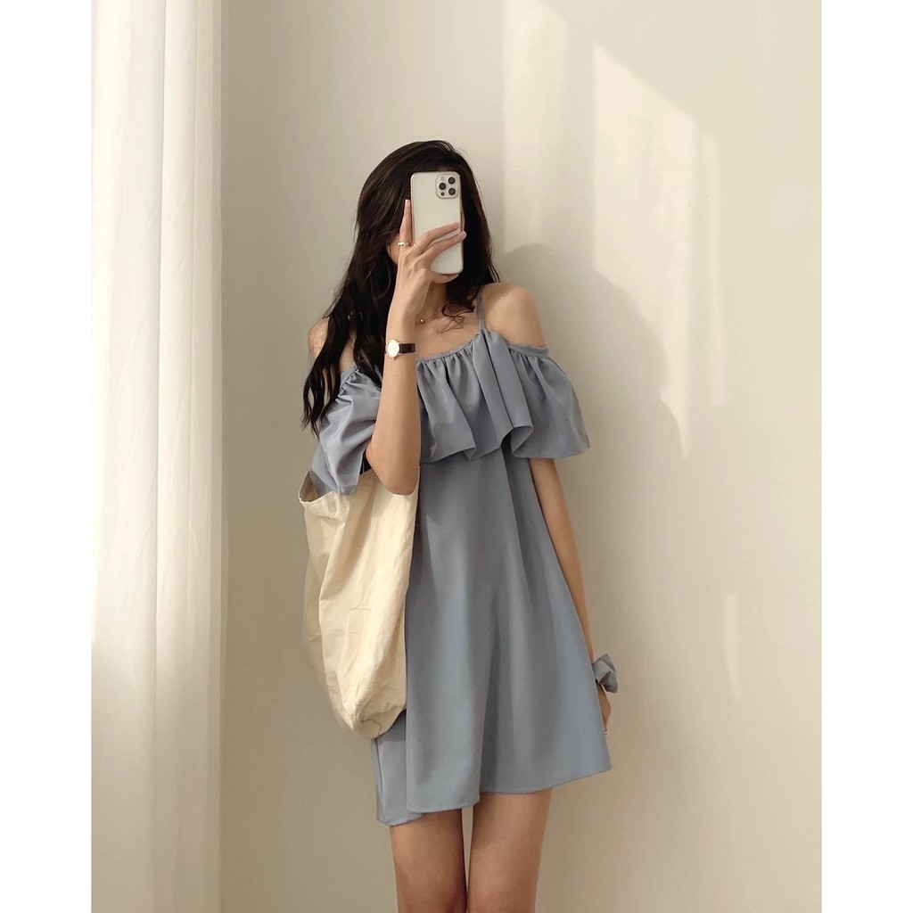 Váy 2 Dây Trễ Vai Rủ PEONYB Nữ [FREESHIP]  Đầm dự tiệc babydoll bánh bèo form rộng màu ĐEN | TRẮNG | XANH Ulzzang