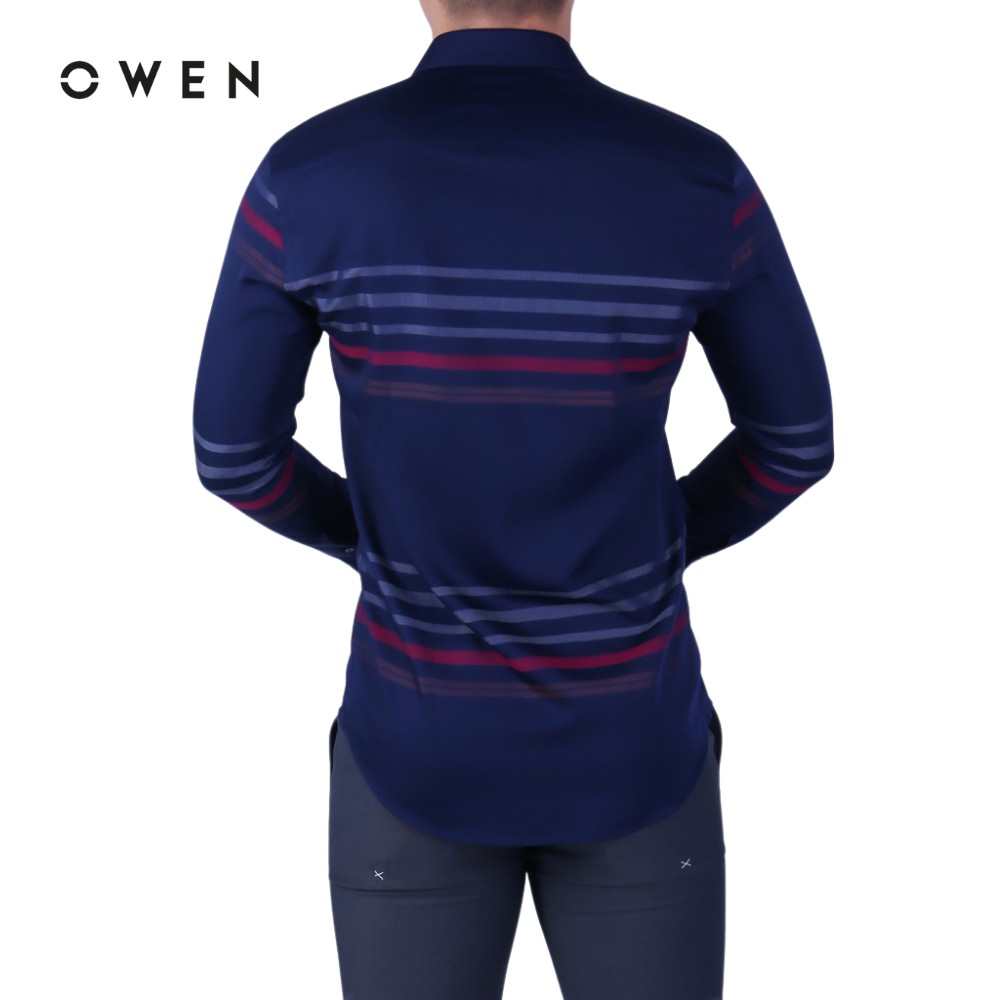 Áo sơ mi dài tay nam Owen Bamboo Slimfit màu xanh navy kẻ - AS91306D