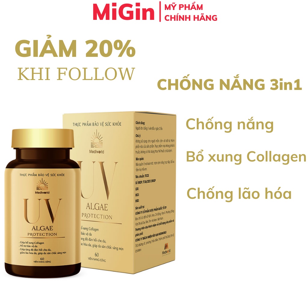 Viên uống chống nắng Uv Algae Protection chống lão hóa bổ xung collagen của Mediworld