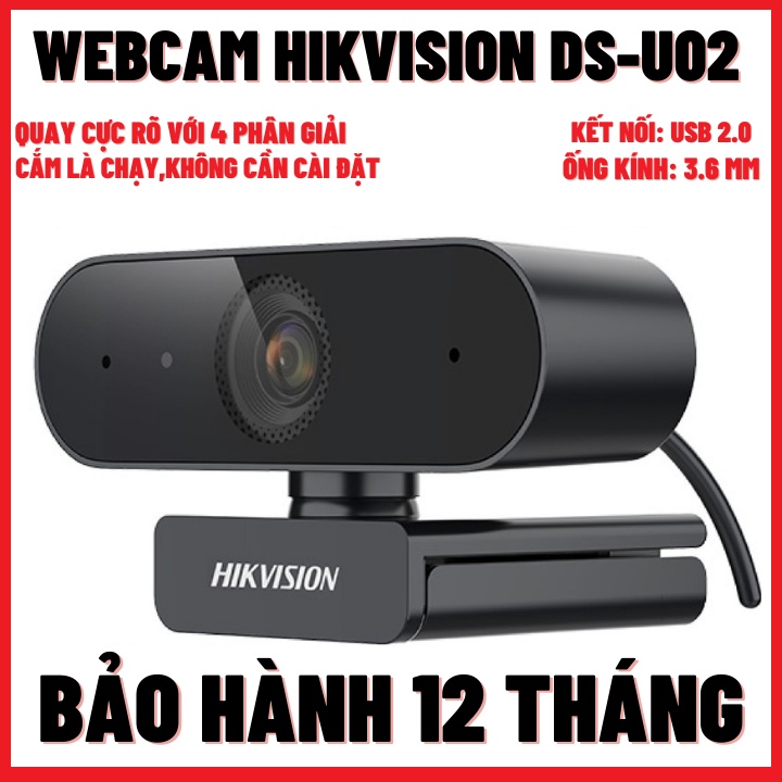 Webcam Máy Tính Có Kèm Mic Hikvision DS-U02-Full HD 1080P-Kết Nối Cổng USB-Dùng Cho PC,LapTop,Livestream,Học Online