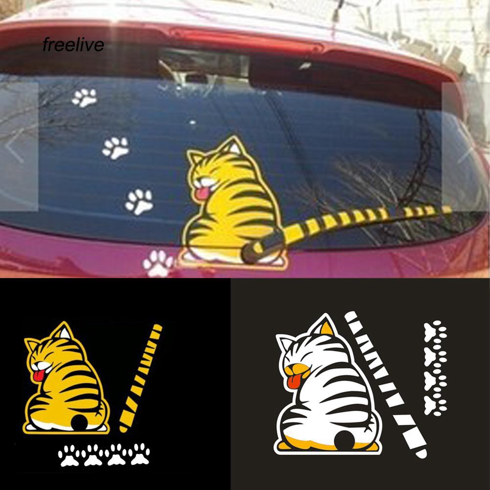 Bộ Sticker trang trí xe ô tô in hình ảnh mèo vẫy đuôi độc đáo