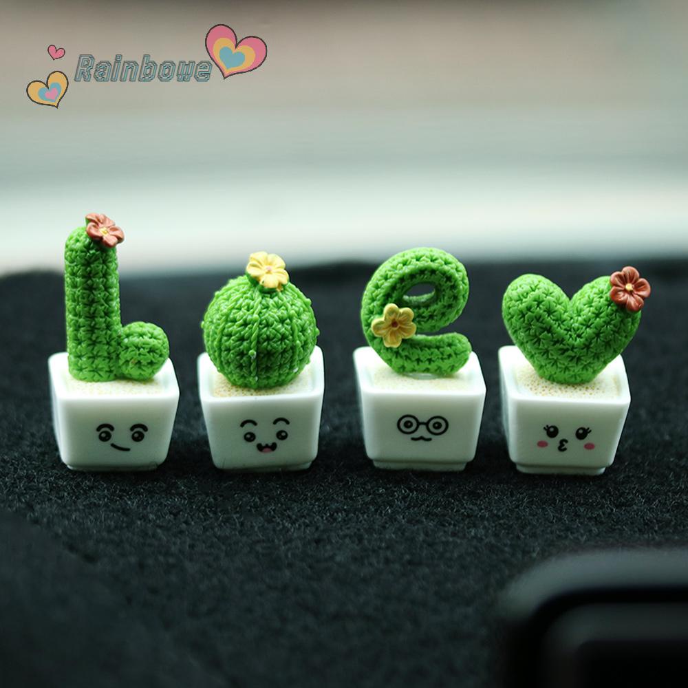 RAINBOW 1/4pcs Resin Cactus Miniatures Cake baking Micro Ornaments Cactus Flower Figurines Car Decor Decoration Crafts DIY Mini Sculpture Fairy Garden Dollhouse Supplies Micro Landscape Figurine