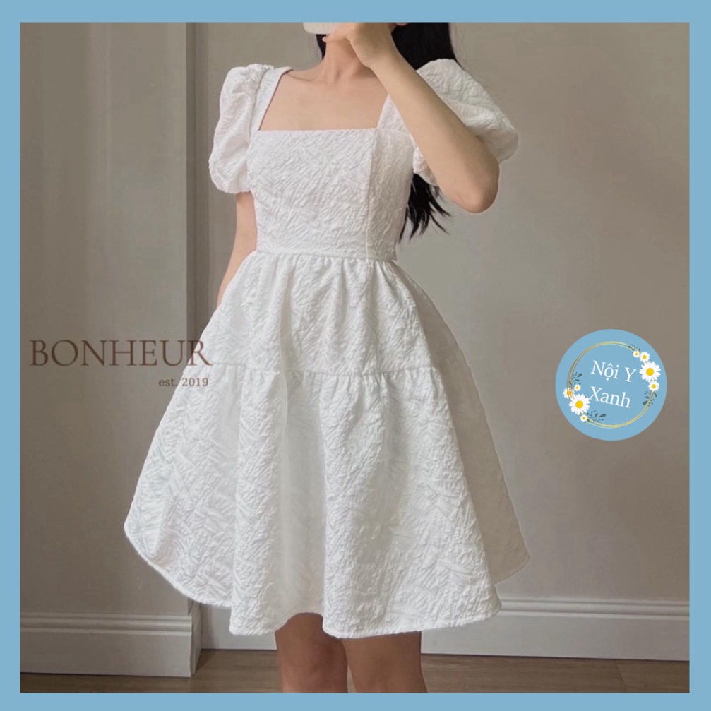 Váy cổ hình vuông tay bồng uốn lượn hở lưng buộc dây thời thượng V02 váy xinh hot trendy - babydoll