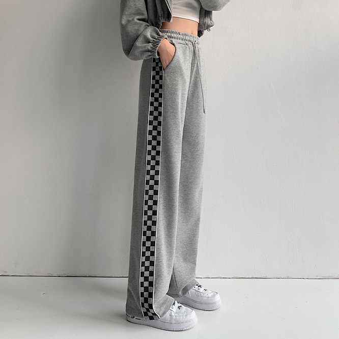 SUXI Quần ống rộng Họa Tiết Sọc Caro Phong Cách Hàn Quốc Cá Tính Cho Nữ