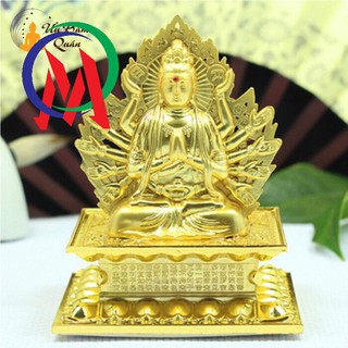 Tượng phật quan âm nhiều tay vàng để xe hơi. (10*11.5cm)