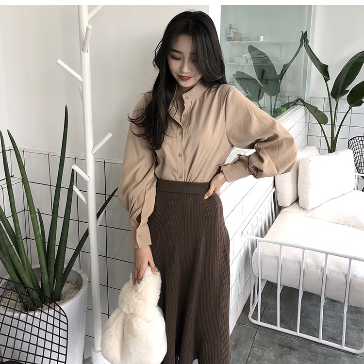 Áo sơ mi ulzzang áo nữ tay bồng cổ đứng retro phong cách quý phái | BigBuy360 - bigbuy360.vn