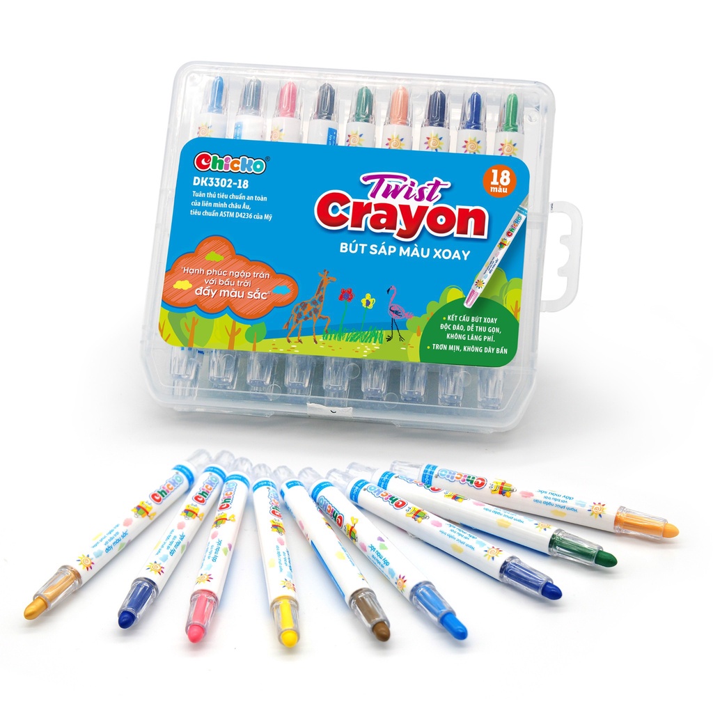 Bút Sáp Màu Xoay Twist Crayon DUKA 18 Màu - Hộp Nhựa