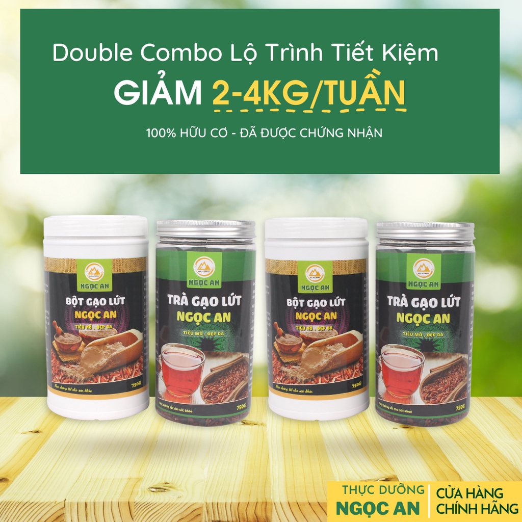 Double Combo Lộ Trình Tiết Kiệm Bột và Trà Gạo Lứt Giảm Cân Ngọc An, Hỗ Trợ Giảm 2-4kg/Tuần, 100% Hữu Cơ Được Chứng Nhận