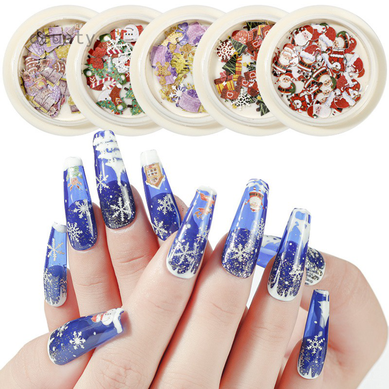 nuserw 1 Box Nail Christmas Style Art Metal Nail Decorations Mixed Gold Slice Wheel Nail Decoration