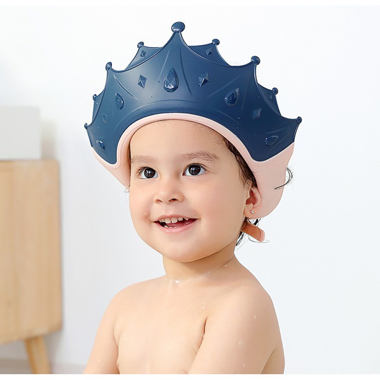 Mũ gội đầu khi tắm cho bé giúp chống cay mắt hình vương miện có 6 nấc điều chỉnh vòng đầu