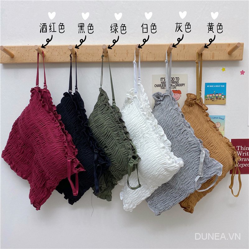 DUNEA Áo hai dây hở lưng xếp ly có đệm ngực cho nữ