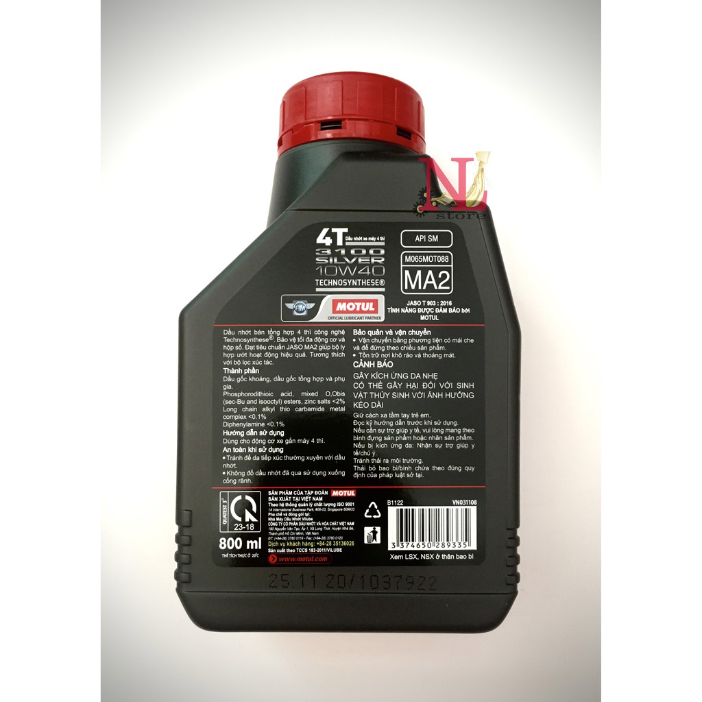 Dầu nhớt Motul Sliver 3100 0.8 lít, Motul Sliver, Nhớt xe số, Nhớt xe côn tay, exciter, winner, Fz, Raider...