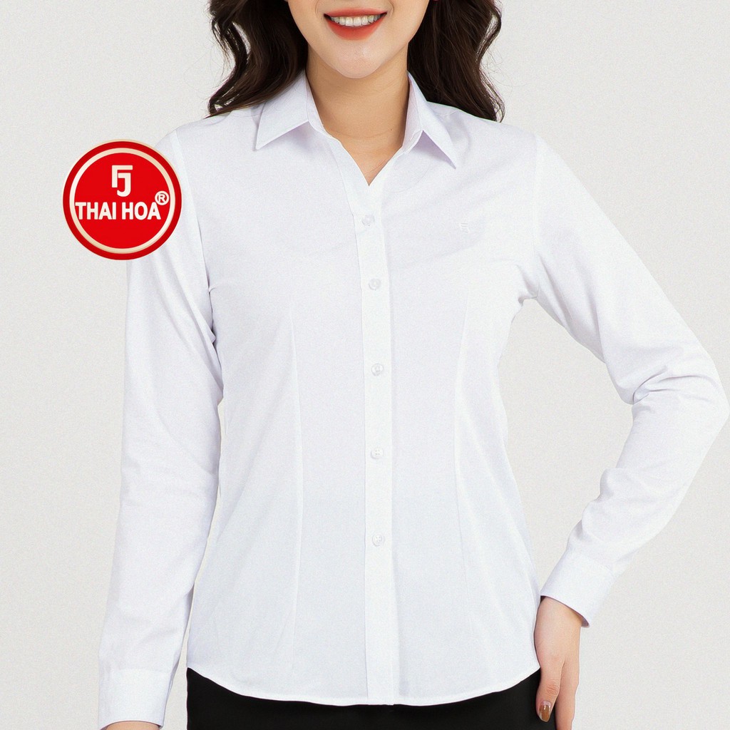 Áo sơ mi nữ Thái Hòa 8919-T01-01 màu trắng chất vải sợi tre cao cấp thoáng mát