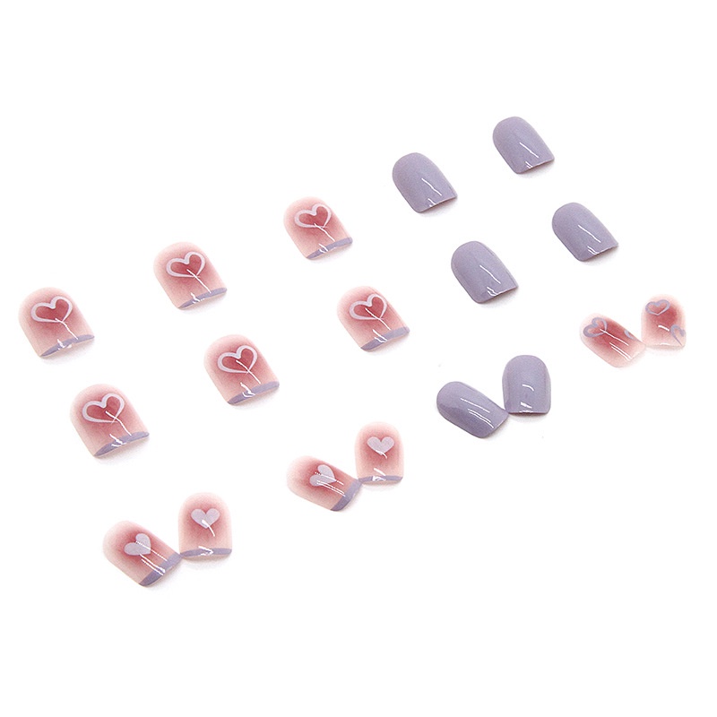Hộp 24 Móng Tay Giả Hình Vuông Họa Tiết Trái Tim Màu Tím Xinh Xắn