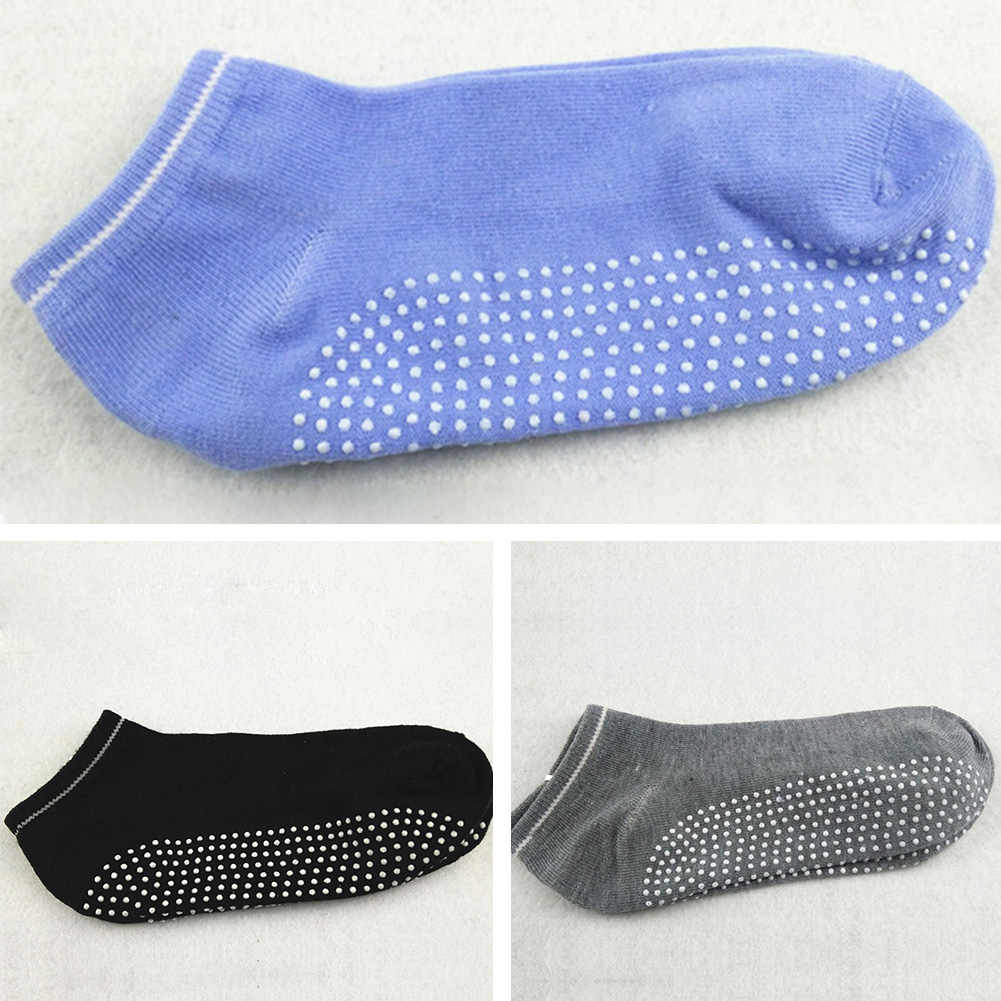 Set 4 đôi vớ cotton có chấm cao su chống trượt cao đến mắt cá chân thích hợp cho tập yoga/pilates/thể dục thể thao