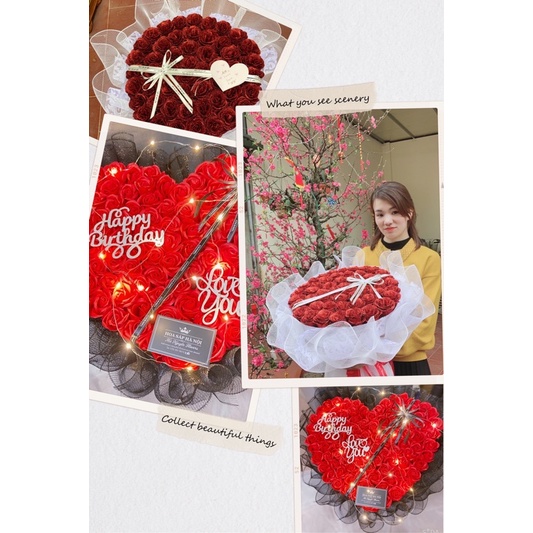 [Hoa sáp thơm_quà 14/2] Bó hoa hồng sáp nhũ 50 bông và bó hoa hồng sáp 99b  vĩnh cửu tặng kèm thiệp và đèn nháy