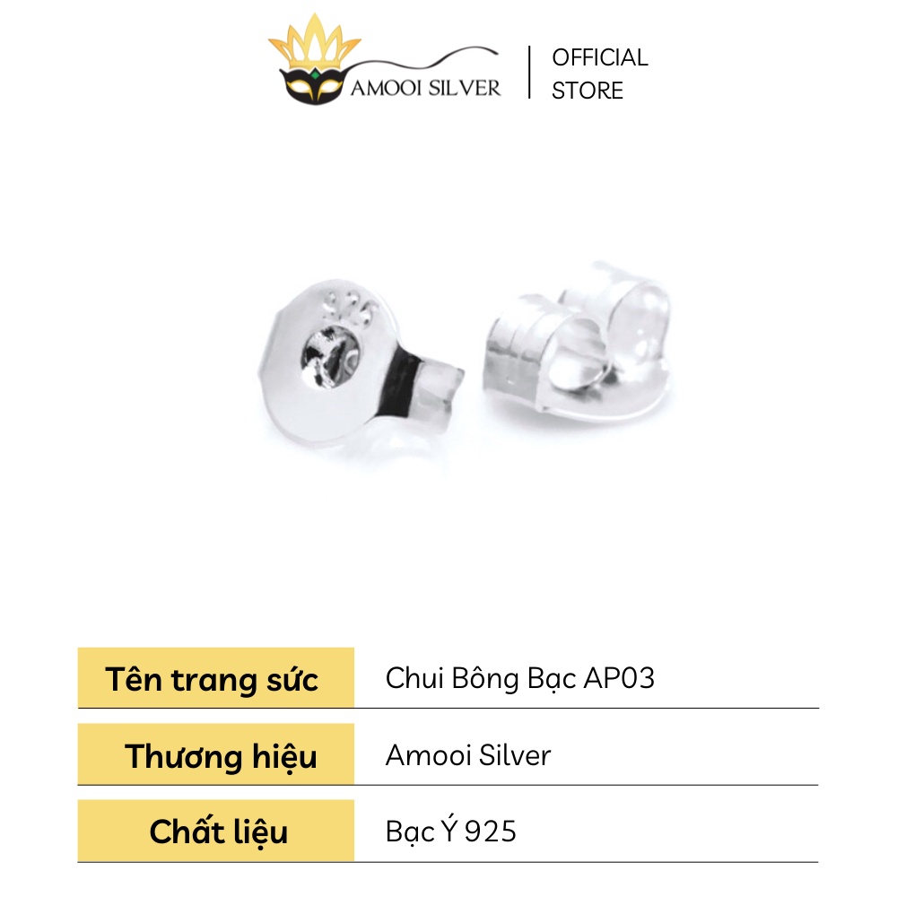 Chốt Khuyên Tai Bạc S925 Chui Bông Bạc Trắng - Amooi Silver - AP03