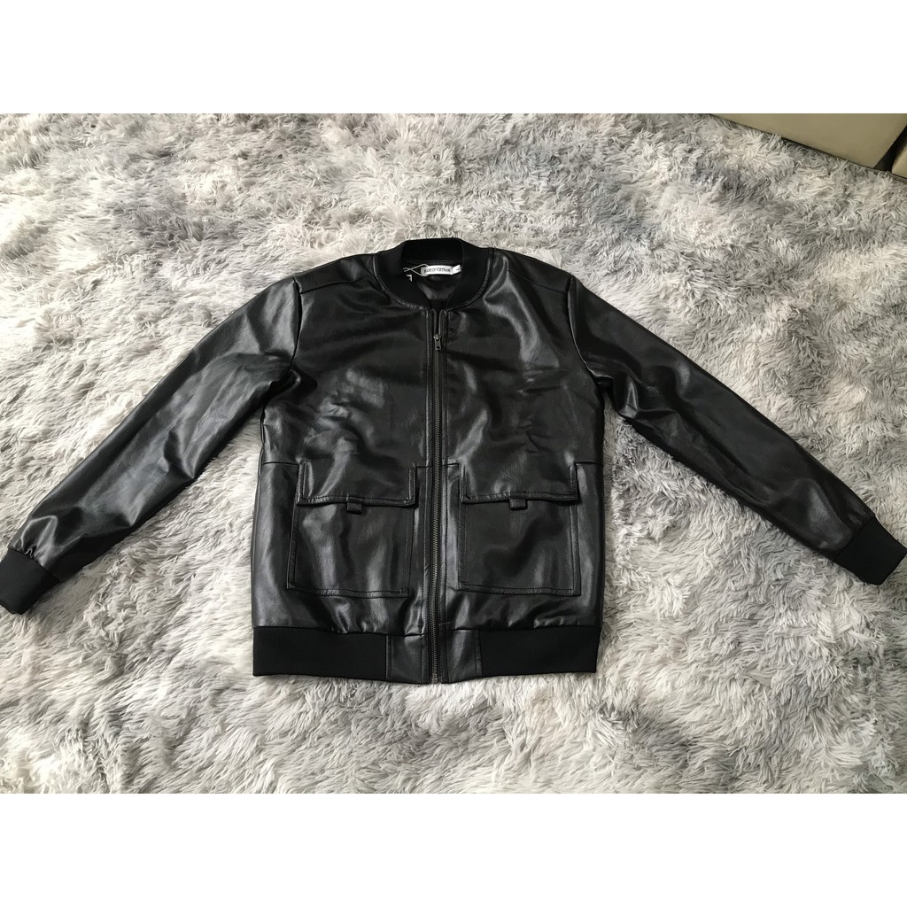 Áo da nam Đồ Da H2 cổ tròn form áo bomber năng động và phong cách