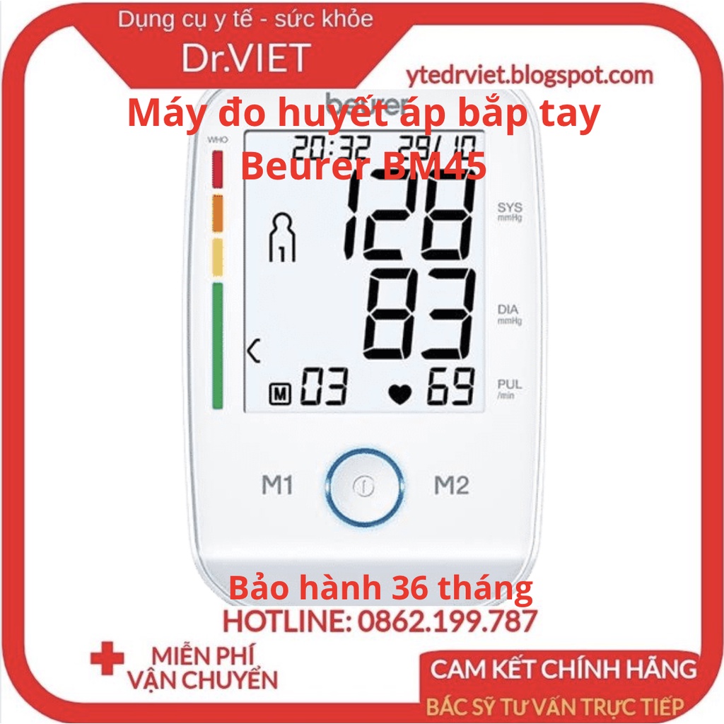 Máy đo huyết áp bắp tay Beurer BM45-Xuất xứ Đức,đo chính xác huyết áp, nhịp tim, thiết kế gọn nhẹ dễ dàng mang theo