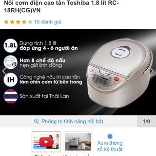 Nồi cơm điện cao tần Toshiba 1.8 lít RC-18RH(CG)VN NEW 100% giá tốt nhất