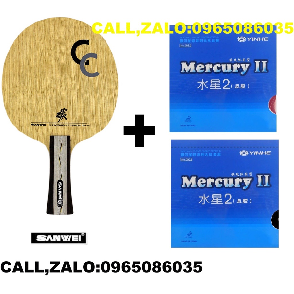 Combo vợt bóng bàn gồm cốt vợt sanwei cc và hai mặt Yinhe Mercury II