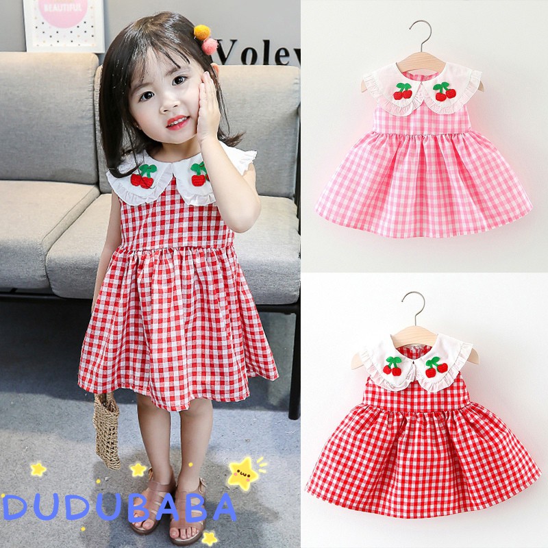 DUDUBABA Summer Casual Baby Girls Plaid Pattern Sleeveless Cute Dress 0~4 Years Old