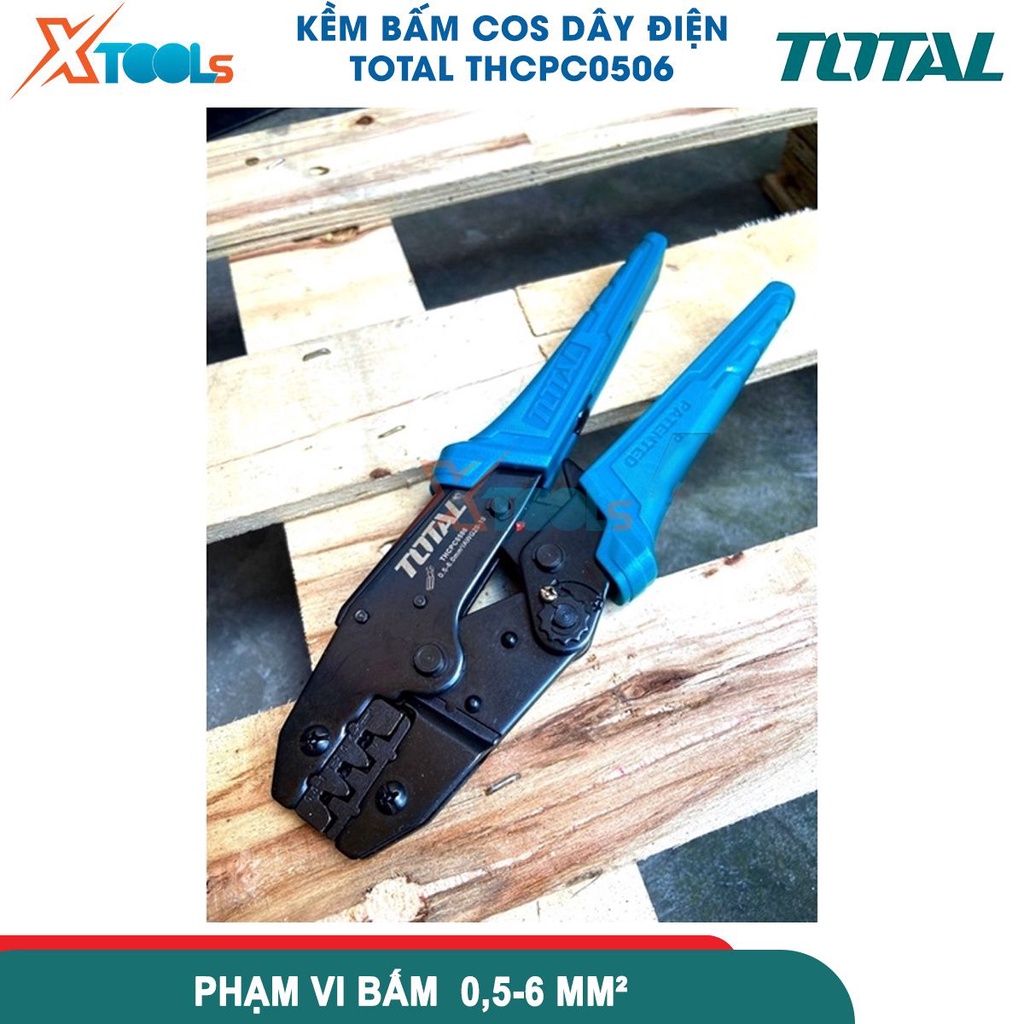 Kềm bấm cos dây điện TOTAL THCPC0506, Kìm cắt tuốt kem bánh cóc Chiều dài 9&quot; Phạm vi bấm 0,5-6mm² [CHÍNH HÃNG][XTOOLS]