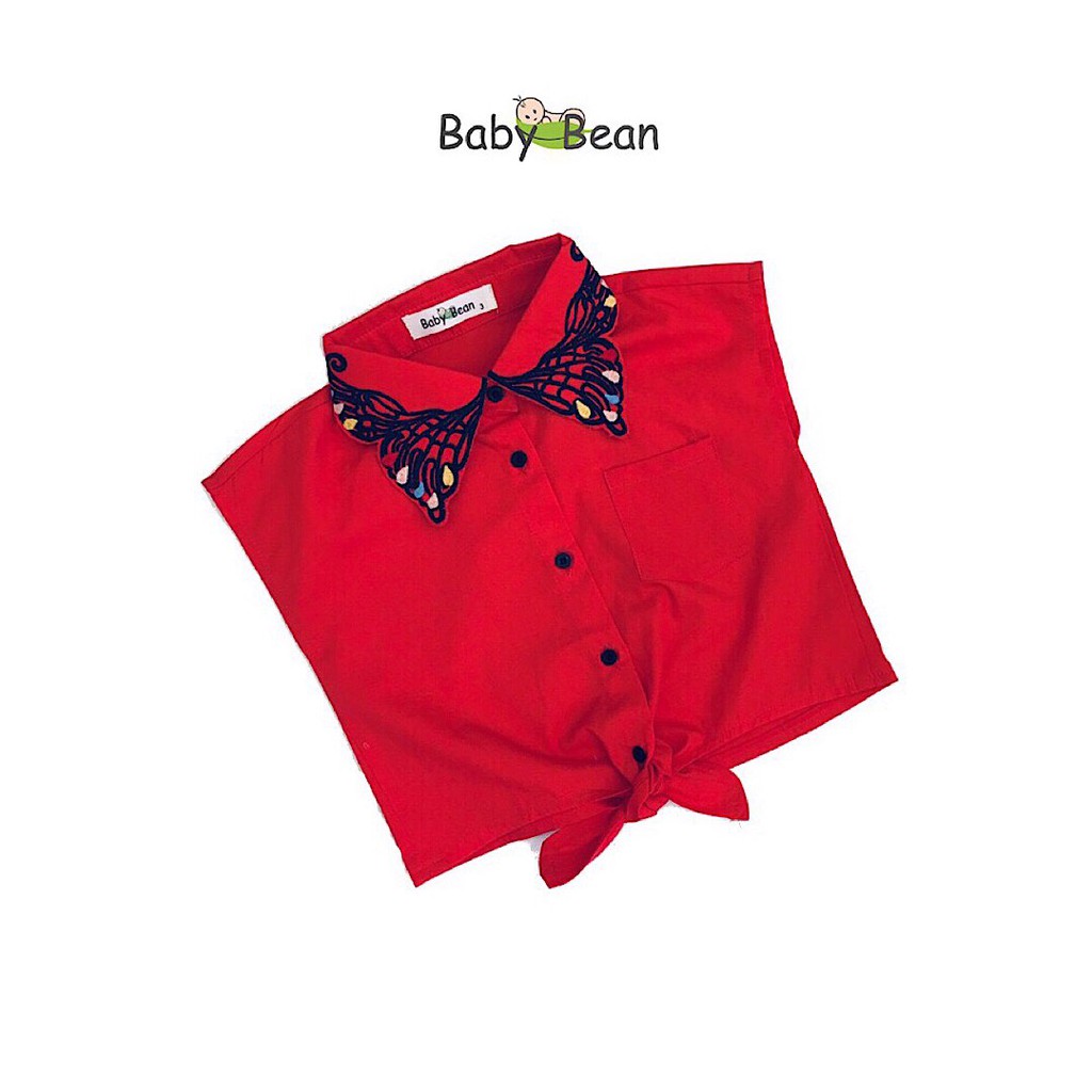 Áo Croptop Cotton Cổ Thêu Cánh Bướm Bé Gái BabyBean