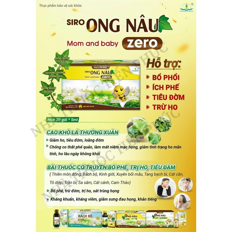 Siro Ong Nâu - Hỗ trợ các triệu chứng ho, rát họng, khản tiếng, đau họng - Hộp 30 gói, Chai 100ml