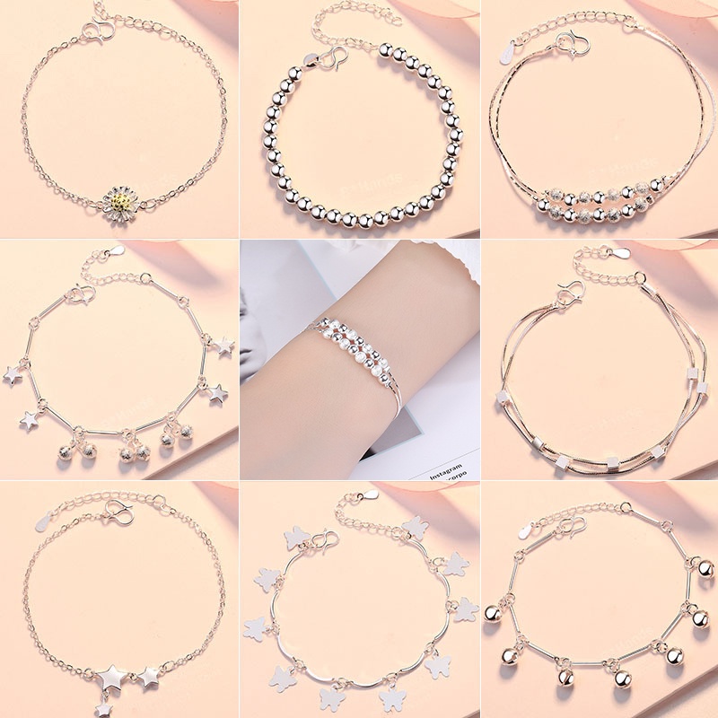 Vòng Tay Bạc 925 Mặt Hình Trái Tim Và Hoa Xinh Xắn Cho Nữ
