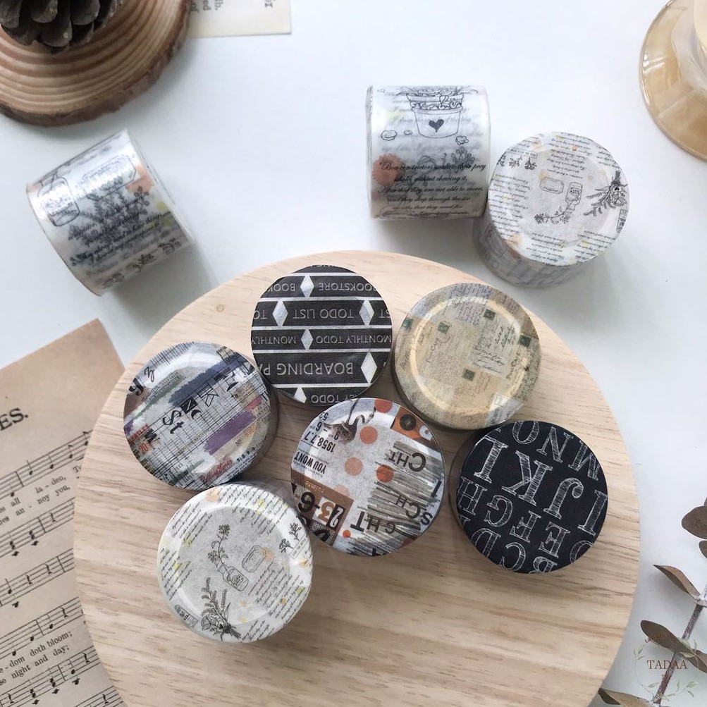 Washi tape chữ tiếng Anh vintage hoa họa tiết băng keo giấy trang trí