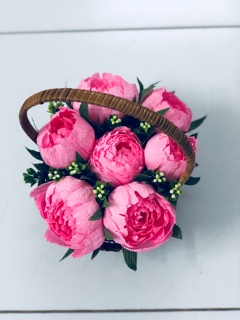 Hoa giấy handmade-Giỏ Mẫu Đơn