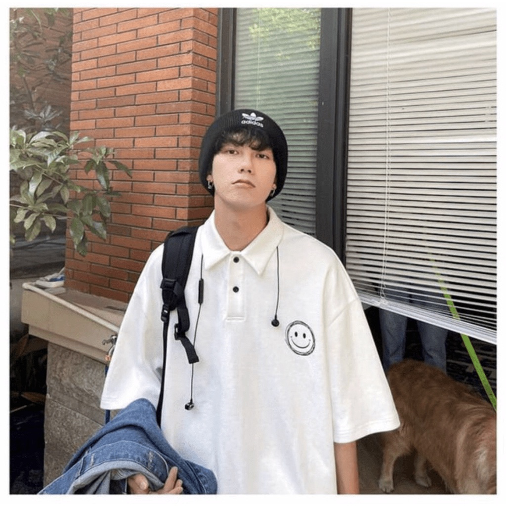 (Free Ship) MẤU HOT -- ÁO THUN CÓ CỔ OVERSIZE NAM IN HÌNH MẶT CƯỜI ĐƯỢC NHIỀU NGƯỜI ƯA THÍCH Shop VLTN