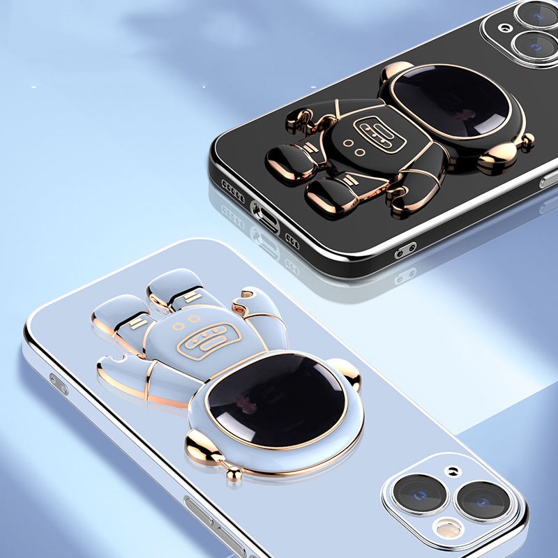 Ốp Điện Thoại Silicon Dẻo Họa Tiết Phi Hành Gia Dễ Thương Kèm Giá Đỡ Đứng Cho iPhone 13 Pro Max 13 Mini