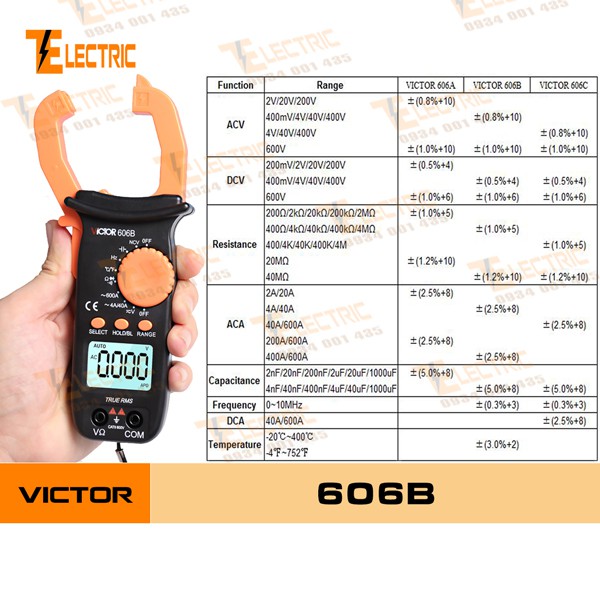 Victor VC - 606B Ampe Kìm Đo ĐIện Đo Tụ Đo Tần Số Đo Nhiệt Độ Đo Dòng Điện AC 600A Victor VC 606B