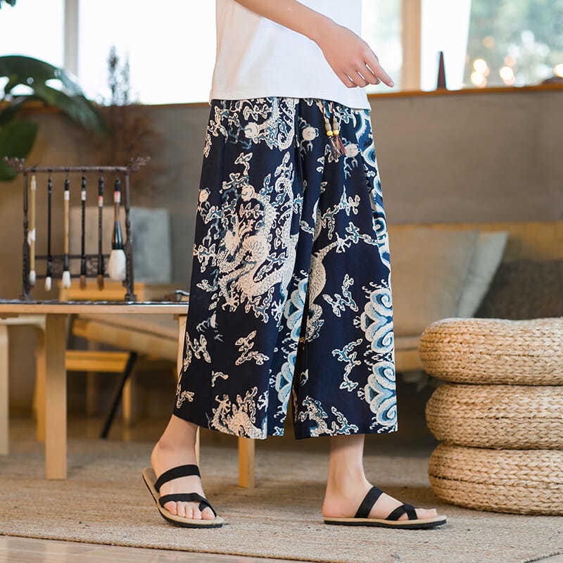 Quần ống rộng in họa tiết phong cách Trung Hoa thời trang sành điệu cho nam