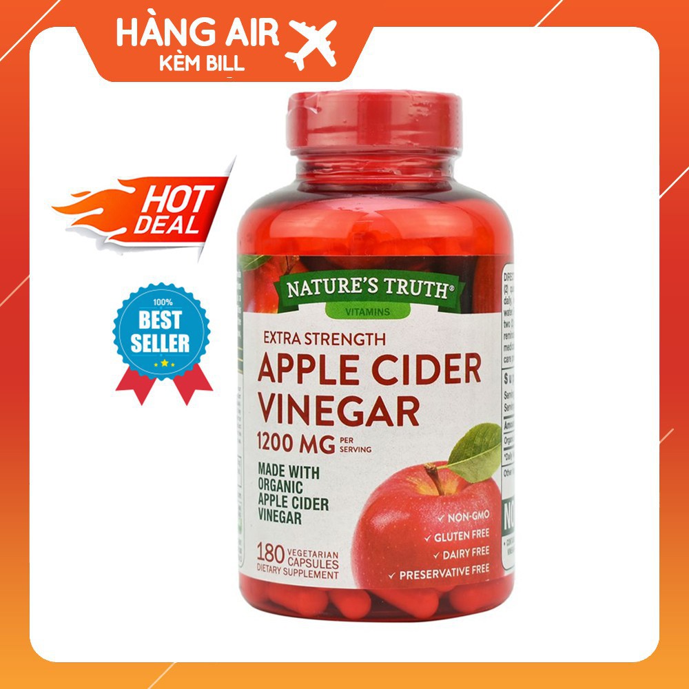 Apple Cider Vinegar Giấm Táo Giảm Cân 180 viên , Detox, Đẹp Da Cam Kết Chính Hãng