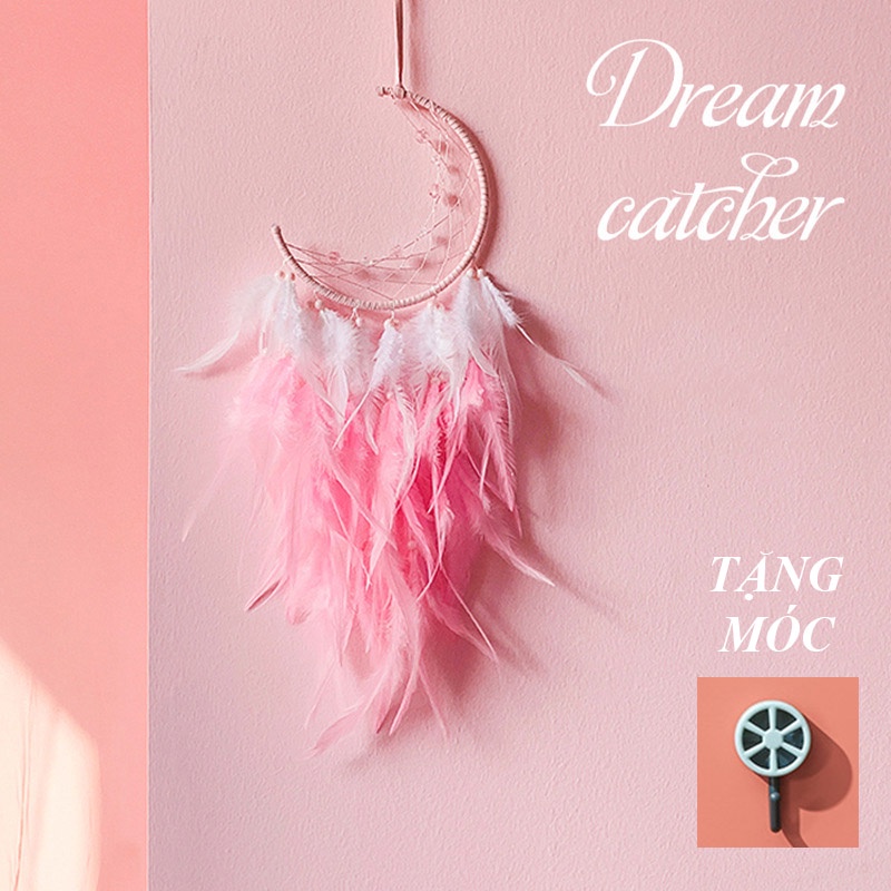 Dreamcatcher Đính Lông Vũ Trang Trí Vintage ( Có Đèn Led Phát Sáng) Tặng Kèm Móc Treo Tường