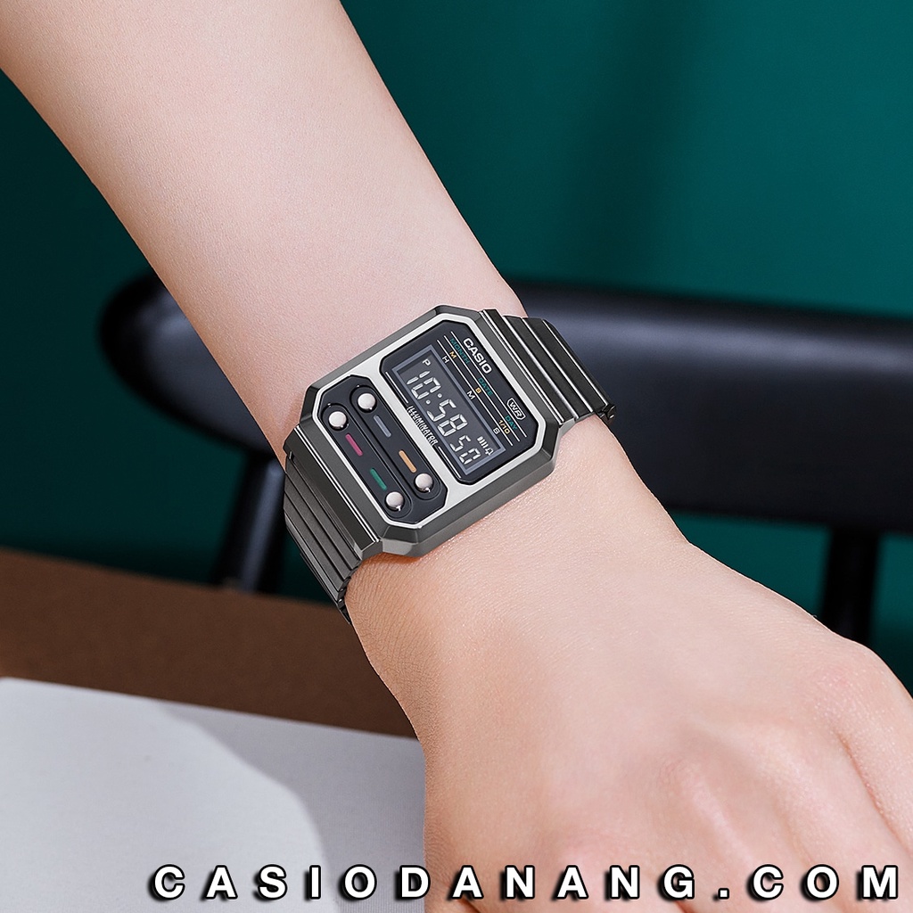 Đồng hồ unisex dây kim loại Casio chính hãng Anh Khuê A100WEGG-1ADF