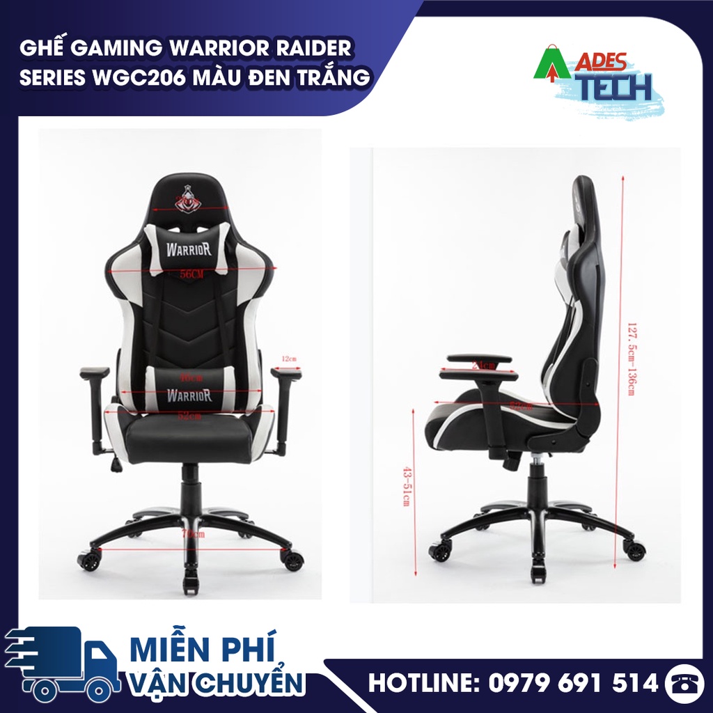 Ghế Gaming WARRIOR Raider Series WGC206 Màu Đen Trắng | Bảo Hành Chính Hãng 12 Tháng
